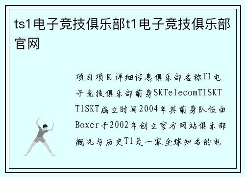 ts1电子竞技俱乐部t1电子竞技俱乐部官网
